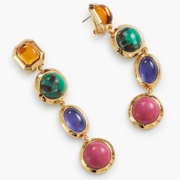 New! $225 Lele Sadoughi Bezel Jewel Linear Earrings Bezel Jewel Linear Earrings - Picture 11 of 12